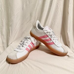 Adidas VL Court White and Pink Sneakers with Gum Sole - New
